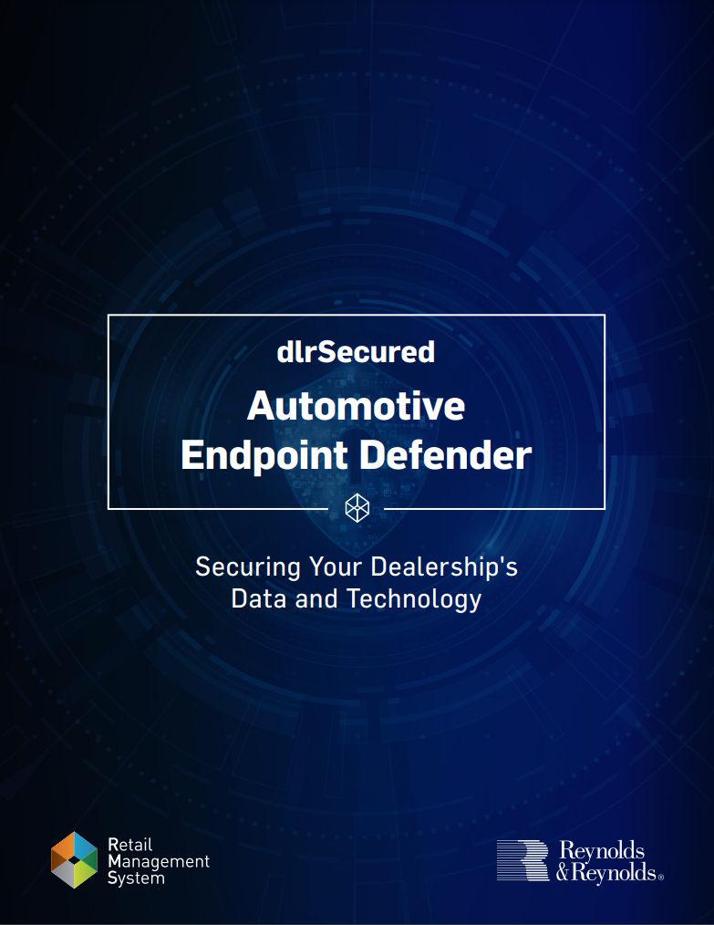 Brochure cover page that says "Automotive Endpoint Defender, Securing Your Dealership's Data and Technology"