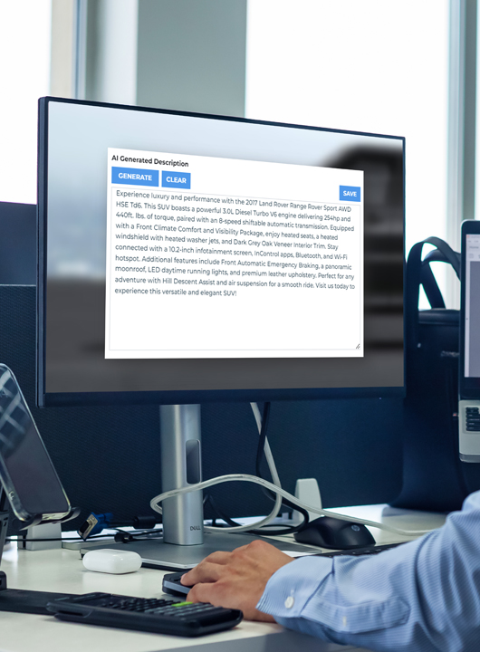 PC Screen showing an AI generated description of a vehicle.
