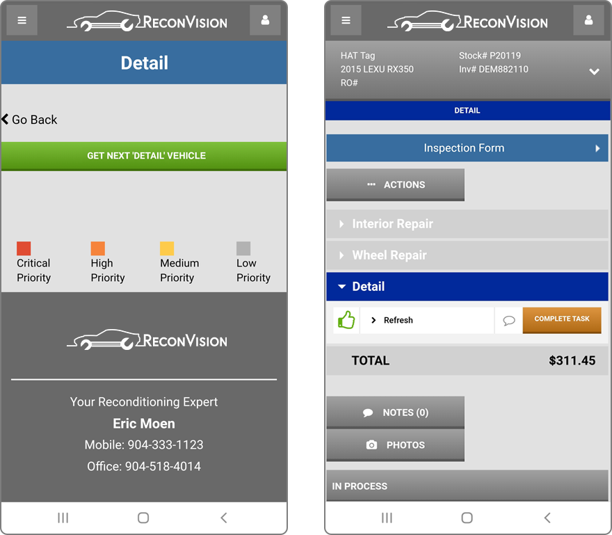 ReconVision mobile dashboard screens.