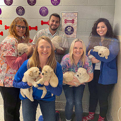 Associates holding puppies